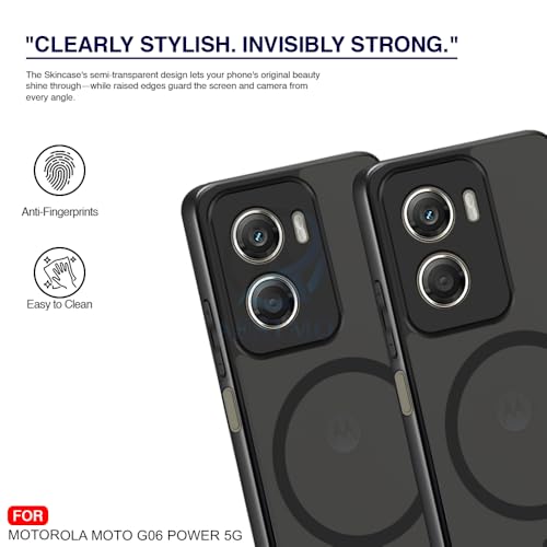 Image of AESTMO Moto G06 Power 5G Back Cover | 360 Protection | Matte Frosted Hard Back Translucent | Compatible with MagSafe Accessories (MagSafe Matte Hard Black Bumber)