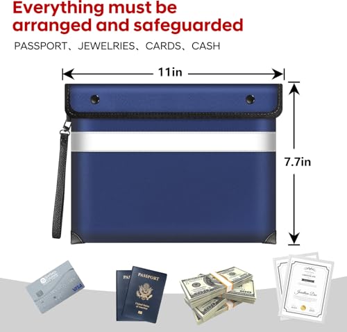 Image of Fireproof Bag Dual Reflective Strips, Waterproof Zipper, 5200F Heat | Fireproof Waterproof Bag, 11 x 7.7 Inch Portable Document Storage with Carry Handle for Passports,Jewelry and Important Items