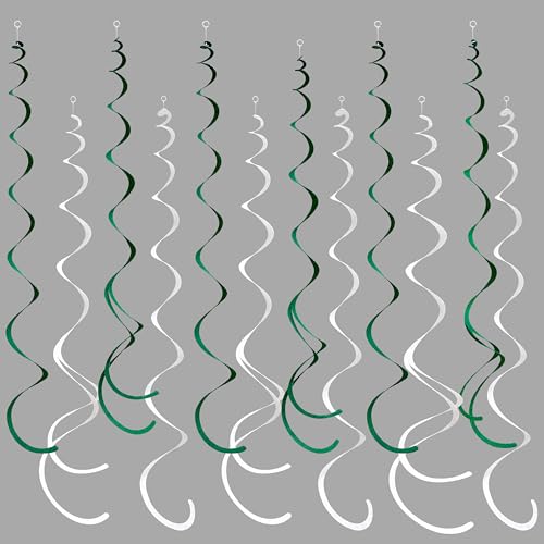 Image of 36 Pcs Green White Hanging Swirl Decorations Felt Swirl Streamer Spiral Ceiling Garland for Birthday Graduation Wedding Retirement Spring Summer Christmas Masters Golf Party Decor Supplies