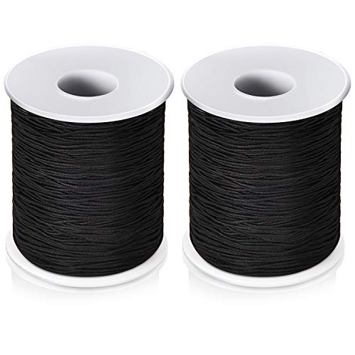 2 Roll 0.8 mm Elastic Cord Thread Beading Threads Stretch String Fabric Crafting Cord for Jewelry Making (Black)