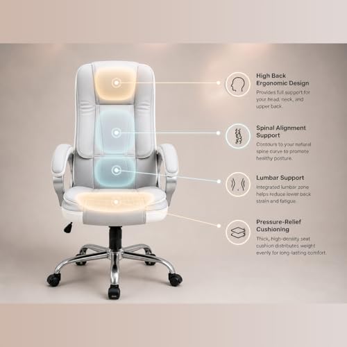 Image of activa Ergonomic Office Chair | Leatherette Seating Chair with Adjustable Height | 3-Year Warranty | 360 Revovling Chair| Comfortable Padded Seating /Suitable for Office /Study (Venture, White & Grey)