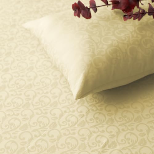 Image of Blue Dahlia 100% Cotton, King Size /Double, Elastic Fitted Bedsheet (72 inchx78 inch) + 2 Pillow Covers, Fits Upto 10 inch Mattress, 300TC Premium Bedsheet, Blooming Coral Jacquard Pattern - Ivory