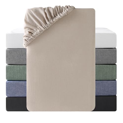 SOULFUL Spannbettlaken 140x200cm, 100% Gewaschene Baumwolle Bettlaken Spannbetttuch bis 25cm Matratzenhöhe, Atmungsaktiv mit Leinenartigem Griff, öKotex Zertifiziert-Aprikose