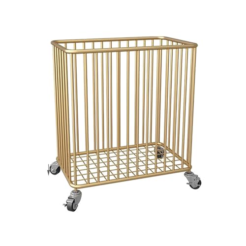 Laundry Basket with Wheels, Rolling Laundry Hamper, Metal Storage Hamper on Wheels Organizer for Dirty Clothes Toy, for Living Room Bedroom Hotel or Bathroom(Gold)