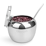 GRSPEHS Sugar Bowl, Sugar Dispenser, Seasoning Bowl, Spices Bowl, Stainless Steel Sugar Bowl with Li