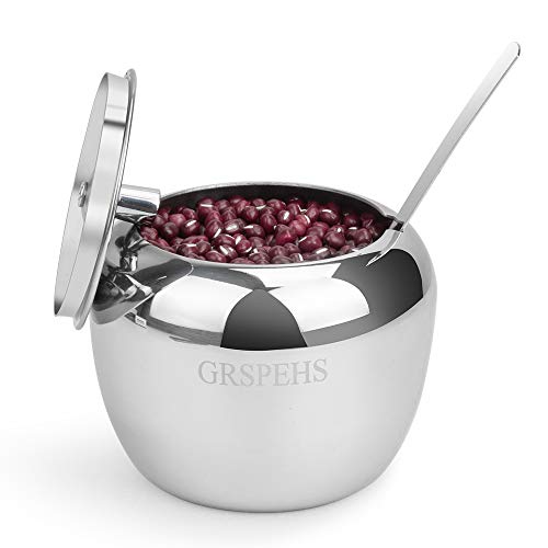 Grspehs Sugar Bowl, Sugar Dispenser, Seasoning Bowl, Spices Bowl, Stainless Steel Sugar Bowl With Lid And Sugar Spoon, Apple Shape (16Oz/ 0.5Liter) #TOP3