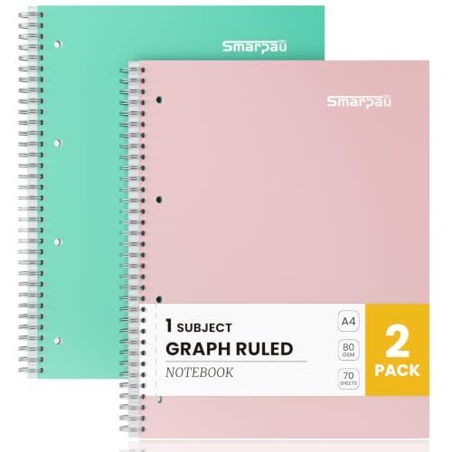 Image of Smarpau A4 Squared Notebook 140 Pages, Spiral Journal Notebooks with Margin