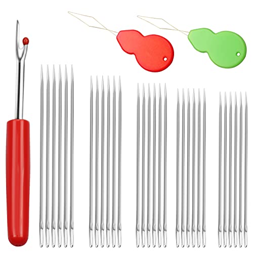 Eruinfang Nähen Nadeln Set,30 Stücke Nähnadeln, 3 Größen Große Augen Nähnadeln für Hand Handwerk, Silber Cover