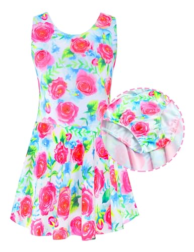 Image of Girls Swimsuits Kids One Piece Sleeveless Swimwear Skirted Bathing Suit Summer Swim Dress with UPF 50+ Sun Protection
