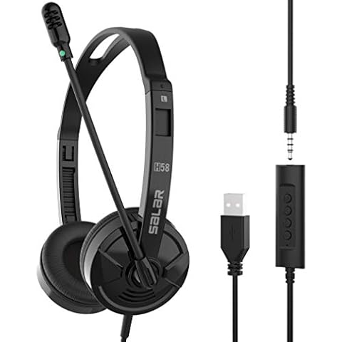USB Headset & 3.5mm Jack 2 In 1 Phone Headset with Microphone Noise Cancelling & Audio Controls, PC Headphone for Gaming Skype Call Center Office Computer Cover