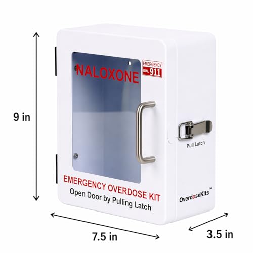 Image of Outdoor Naloxone Overdose Emergency Kit Cabinet - 100% Waterproof, Wall Mount - Includes Emergency Sign (No Alarm or Lock, White)