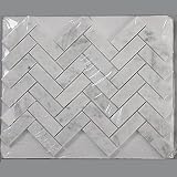 Diflart Pack-5 Carrara Italian White Carrera Marble 1x3 Inch Herringbone Mosaic Tile Polished for Ki