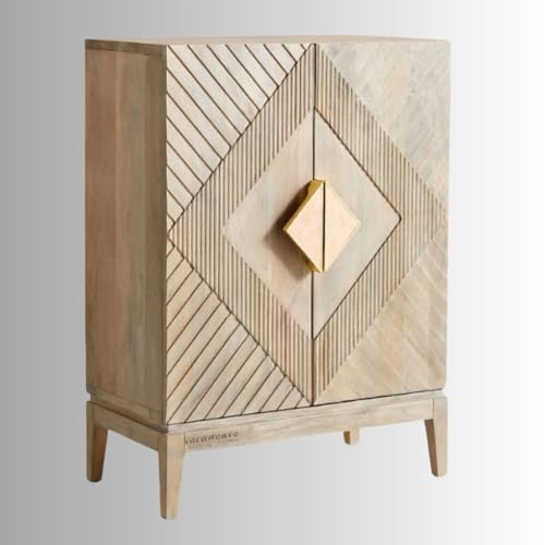 Image of Eisth Wooden Sideboard Cabinet for Living Room | Handcrafted Solid Wood Storage Cabinet with 2 Doors | Crockery Cabinet for Home | Wooden Furniture for Home (Natural)