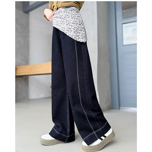 Girls Jeans Elastic Waist Straight Leg Denim Pants Teens Kids Casual Loose Trousers with Pockets2