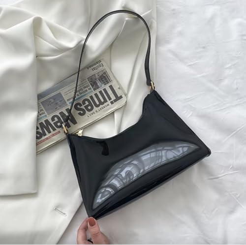 Stadium Approved Clear Shoulder Bags for Women, Clear Purse Stadium Approved,PVC Clear Shoulder Bag,Clear Bag for Concerts, Black2