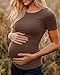 Huukeay 4 Pack Women's Maternity Shirts, Crew Neck Maternity Top Short Sleeve Casual Cotton Tee Side Ruched Pregnancy Clothes(Black, Dark Gray, Cream, Coffee,Large)
