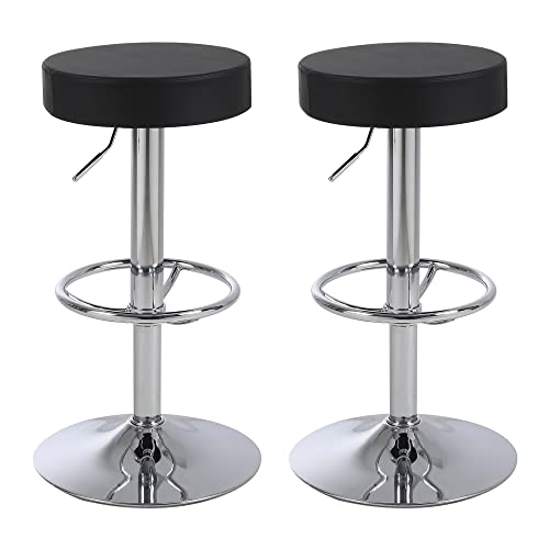 Relbiety Round Bar Stool Set Of 2 Pu Leather Adjustable Backless Counter Height Barstool, Modern Bar Chairs With Chrome Footrest Armless For Kitchen Counter Island Pub(Black) #TOP1