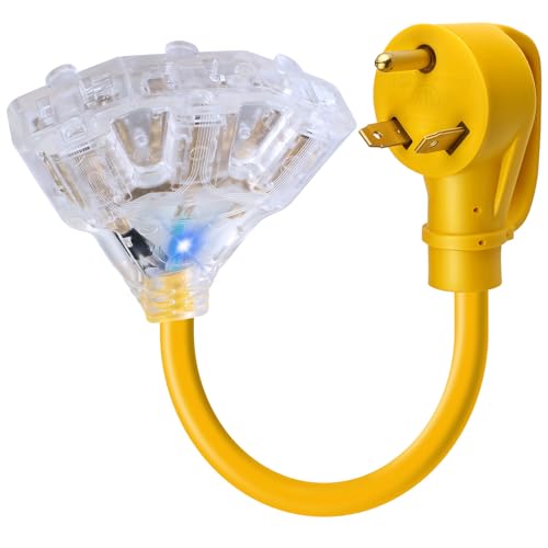 30A to 110V Generator Power Extension Cord with LED Splitter