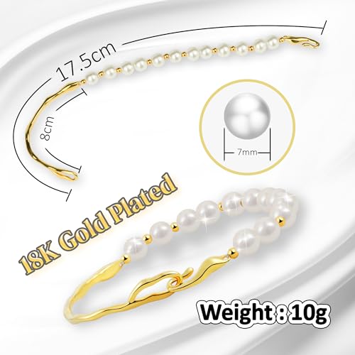 Pearl Link Bracelet,18k Gold Delicate Plated Pearl Bracelet - Graduation|Birthday Gift for Women and Girls - Image 3