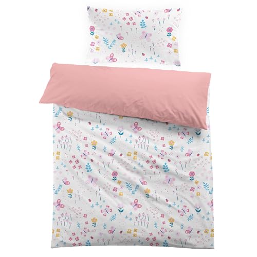 MUSOLEI Funda nórdica Flores Rosa Infantil para niñas Funda de edredón Cama 90 Individual Mariposa 135x200cm Microfibra impresión 3D 1 Juego de Ropa de Cama 1 Funda de Almohada 50x75cm