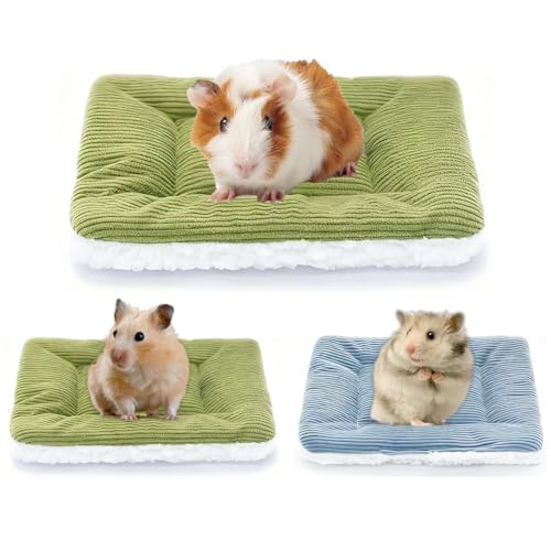BSITSSS 2 Pièces Lit en Peluche pour Petits Animaux, 32 x 23 cm Lit pour Lapin, Vert Bleu Peluche Tapis Couverture pour Lapin Chinchilla Écureuil Hamsters Cochon d'Inde Hérisson Petits Animaux