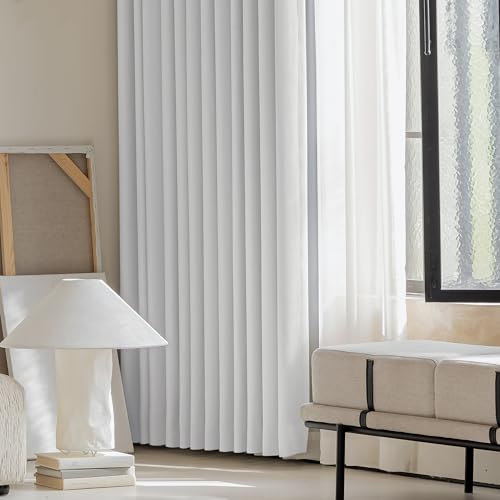 Image of FMFUNCTEX 100% White Blackout Curtains for Living Room,White Weave Textured Curtains 90 Inches Long Thermal Insulated Curtain for Bedroom,Black Out Drapery Grommet Room Darkening 2 Panels