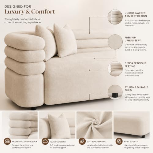 Image of Modern Designer Furniture Collection | Premium Upholstered Lounge Seating with Sculptural Contemporary Design | High-Density Foam Cushions & Solid Wood Frame | Minimalist Home & Living (Cream)