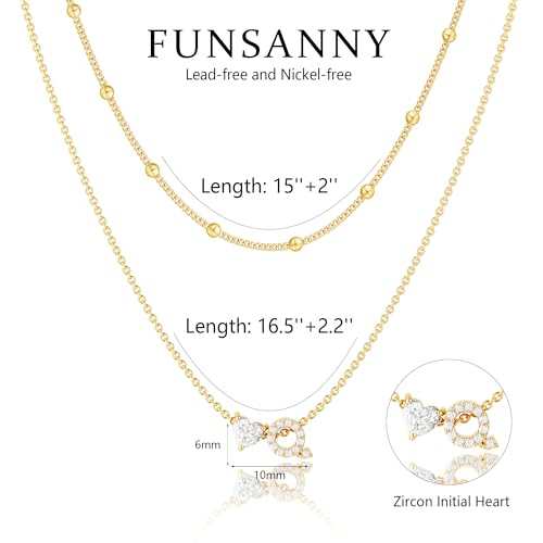 Initial Heart Necklaces for Women - Dainty Cute Necklace Small Layered 14K Gold Plated A-Z Letter CZ Pendant Trendy Satellite Chain Necklaces for Women Non Tarnish Gold Jewelry Set Gift