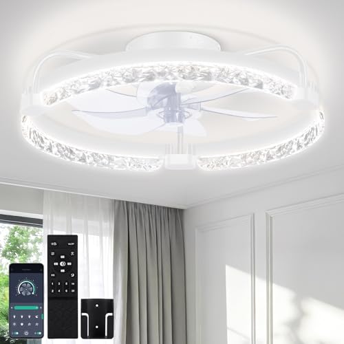 OUTON 50cm Ventilador de Techo con Luz, Control Remoto y App, 3 Temperaturas de Color, 6 Velocidades Reversibles, Temporizador, Memoria, Lampara Ventilador Techo para Comedor Dormitorio, Blanco