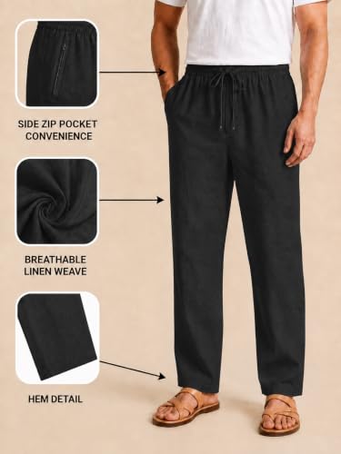 Image of TAGDO Cotton Linen Pants for Man | Lightweight & Breathable Fabric | Elastic with Drawstring | Straight Fit & One Side Zip Pocket | Casual, Holidays, Travel & Everyday Wear (2076)