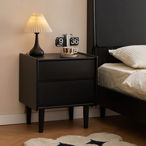 Yajuer Solid Wood Night Stands, Modern Solid Wood Groove Handle Nightstands, Storage Cabinet, Nightstand for Bedroom Bed Side Table End Table(Black,40 * 40 * 50cm)