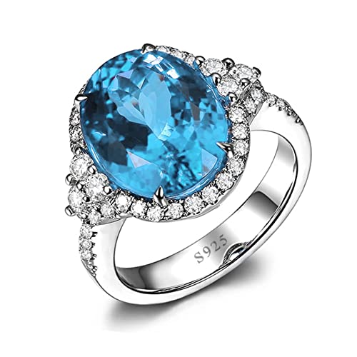 Bague en argent 925 avec zirconium ovale bleu de luxe pour femme