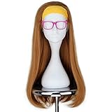Miss U Hair Girl Long Wavy Light Orange Cosplay Costume Wig with Yellow Hairband Glass