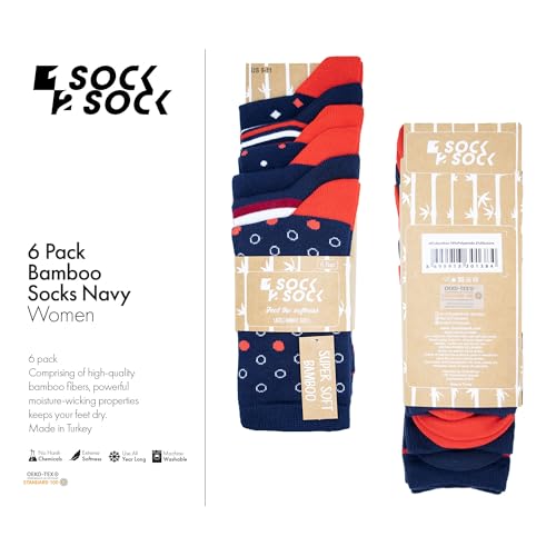 1SOCK2SOCK - Women's 6 Pack Bamboo Crew Socks - Soft, Fashionable, Casual, Colorful Socks - US Women’s 6-104