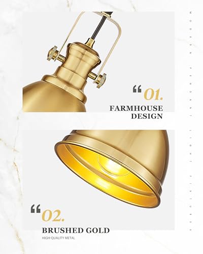 Image of 2-Pack Brushed Gold Pendant Lights for Kitchen Island, Metal Shade