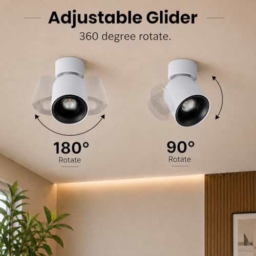 Image of NW 7W Glider SF Moveable White with Black Aluminium 360 Degree Adjustable Cylindrical Shape LED Surface Light | COB Light | Wall Light | Spot Light | Light Color- Warm White (Pack of 1)