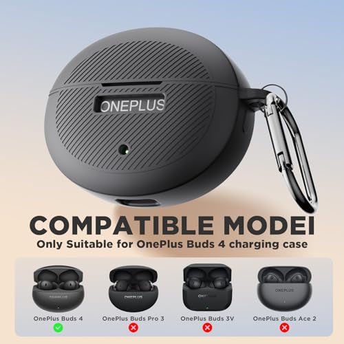 Image of for OnePlus Buds 4 Case with Carabiner and Cleaning Pen, Soft Silicone Protective Cover Shockproof Anti-Scratch Portable Travel, only Compatible with OnePlus Buds 4 (Black)