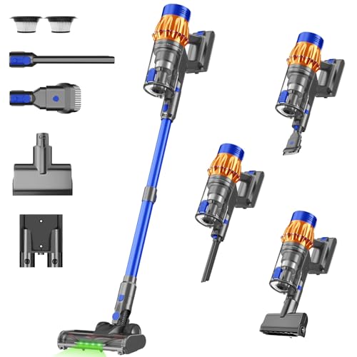 Image of Cordless Stick Vacuum Cleaner, 650W 55KPA Up to 70Min Runtime, Green Light Anti-Tangle Brush, 7-Stage HEPA Filtration, Lightweight for Pet Hair Carpet Hard Floors (Blue)