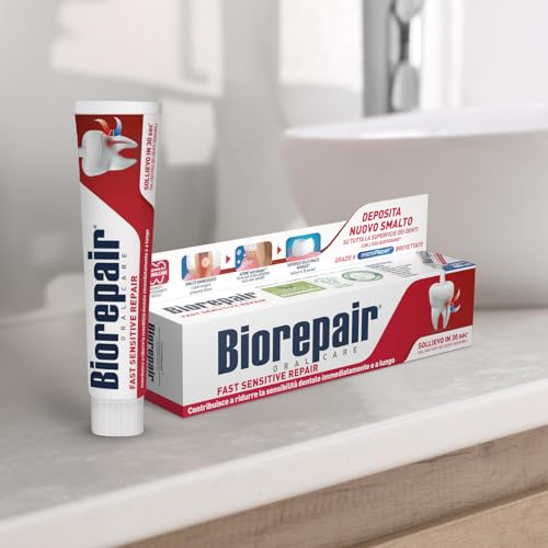 Biorepair, Fast Sensitive Repair Zahnpasta, reduziert die Empfindlichkeit des Zahnes und lindert Schmerzen empfindlicher Zähne in 30 Sekunden, schützt und repariert Nagellack, fluoridfrei, 75 ml