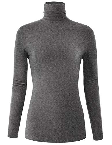 Image of AUHEGN Women's Long Sleeve Short Sleeve Lightweight Turtleneck Top Slim Fit Pullover T-Shirt (S-XXL)