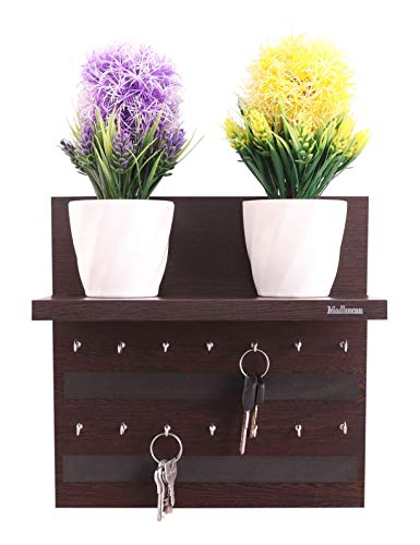Image of Madhuran Rcbi Engineered Wood Wall Hanging Display Key Holders with Shelf (14 Hooks Wenge) Home, Office, Kitchen, Multipurpose Storage Organizer