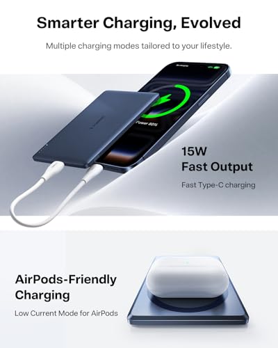Image of TORRAS MiniMag Power Bank, Ultra Slim 5,000mAh Wireless Portable Charger with USB-C Cable, Fast Charging iPhone Air Magnetic Battery Pack, Compatible for iPhone 17 /16 /15 /14 /13 /12, Deep Blue
