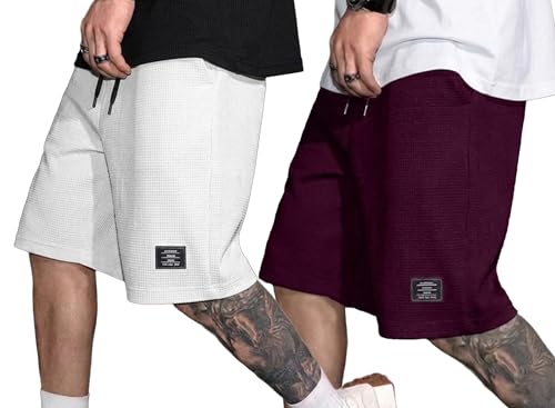 Image of AUSK Men Premium Summer Cargo Shorts Breathable Waffle Knit Fabric Multi Utility Pockets Relaxed Fit Shorts for Mens