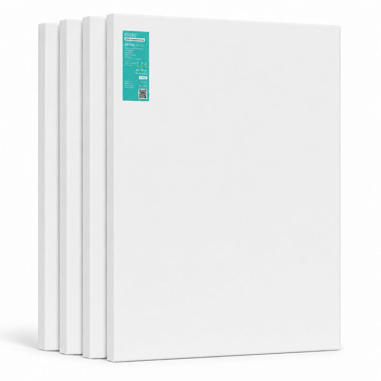 Exerz 40x50cm Pre-Stretched Canvas 4pk - 1.7cm Artist Framed Canvas Blank/ 280GSM 100% Cotton/Triple Primed/Acid Free/Medium Grain/Professional Artist Acrylic Paint, Oil Paint