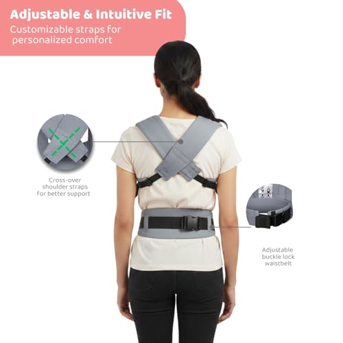 Image of Haus & Kinder Enlace Baby Carrier for 0 to 2 Years Baby, Ergonomic Baby Carry Bag for Newborn to Toddler, Soft Infant Carrier with Adjustable Straps, Breathable Lightweight Baby Carrying Bag, Up to 11.3 Kg (Grey)