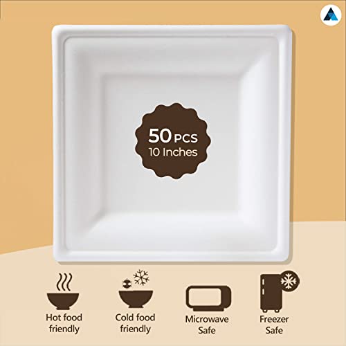 NationwidePaper 10 Inch Biodegradable Square Paper Plates, Bagasse White Disposable Plates, Strong Party Plates (50 Pcs) - Image 2