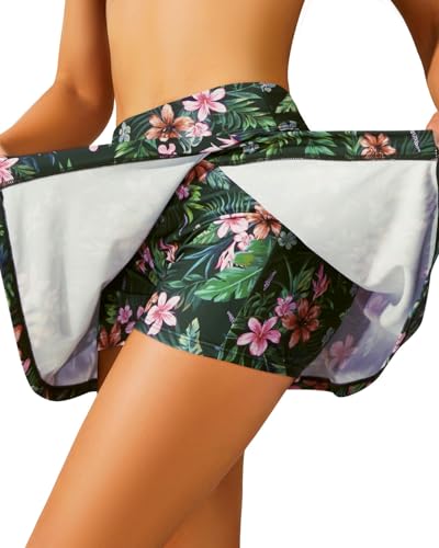Image of Women Swim Skirt Tummy Control Swimsuit Skirt with Built-in Shorts High Waisted Split Swim Bottom (Available in Plus)