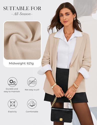 GRACE KARIN Blazer Damen Eleganter und Gemütlicher Strickmantel Dünne Atmungsaktive Jacke Aprikose L