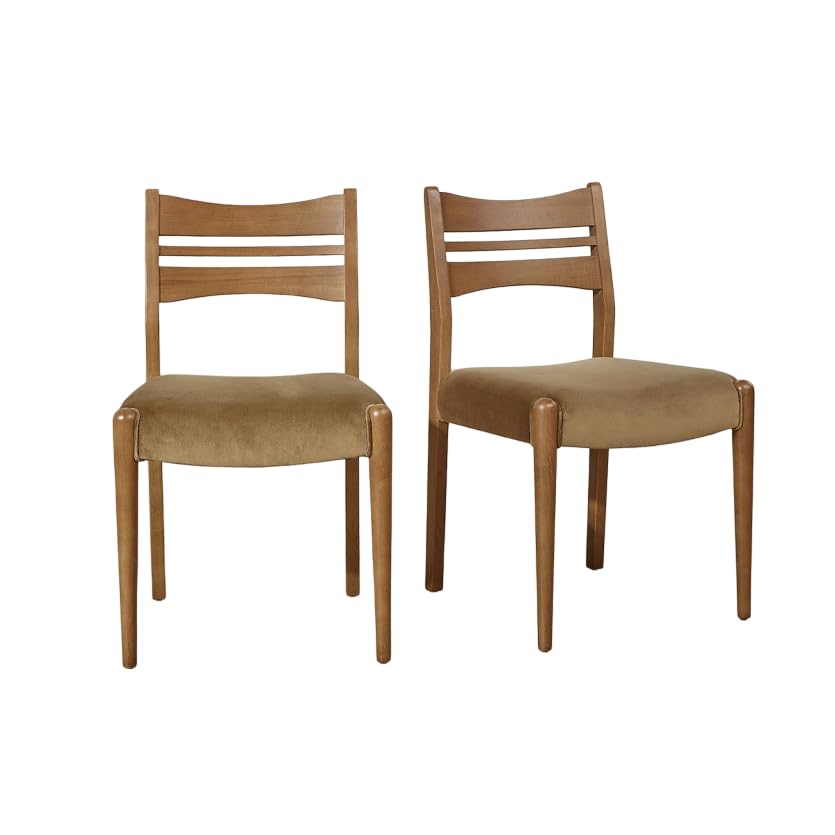 Robin des bois - Liam : Lot de 2 chaises en hévéa et Velours Camel
