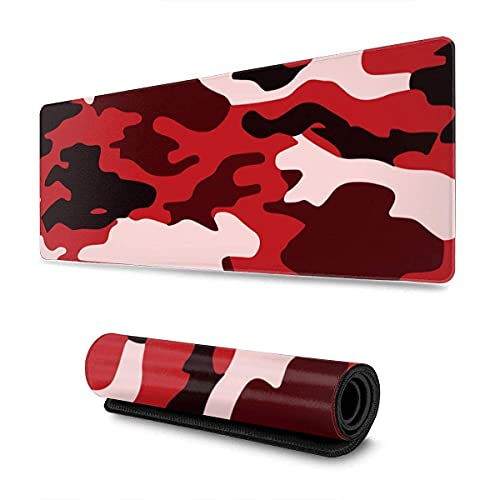 Tapis de Souris de Jeu Camouflage Rouge Noir XXL Tapis de Bureau étendu Grand Tapis de Souris,Bords Cousus Tapis de Souris antidérapant Base en Caoutchouc Tapis de Souris 900x400mm Cover